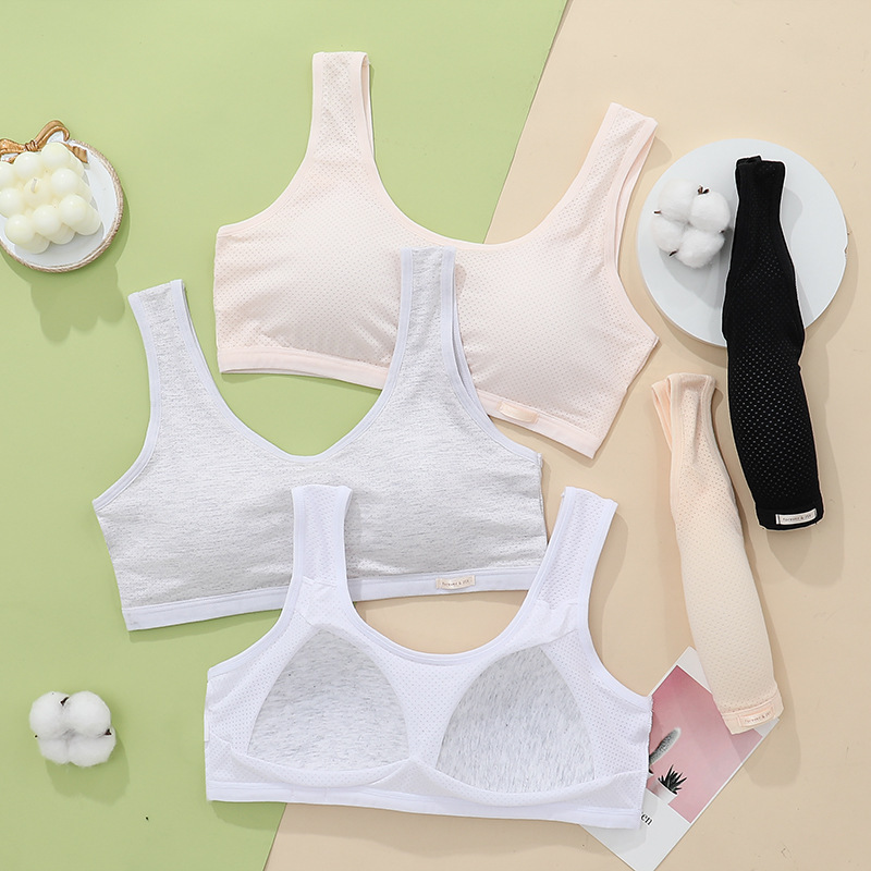 【 Activity 】 Net thin girls' vest underwear Women's pure cotton inner breathable anti-leakage fixed cup high school bra details Picture