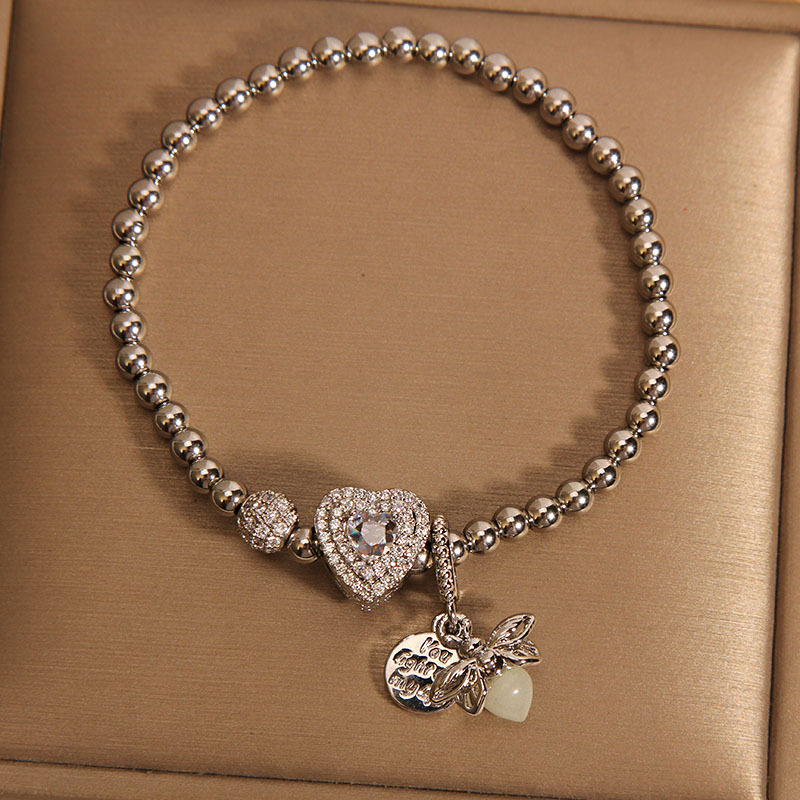 Pan Family style "Yingying Heart" bracelet for women, a niche and light luxury micro-inlaid bee-shaped heart bracelet for students and best friends Specification image