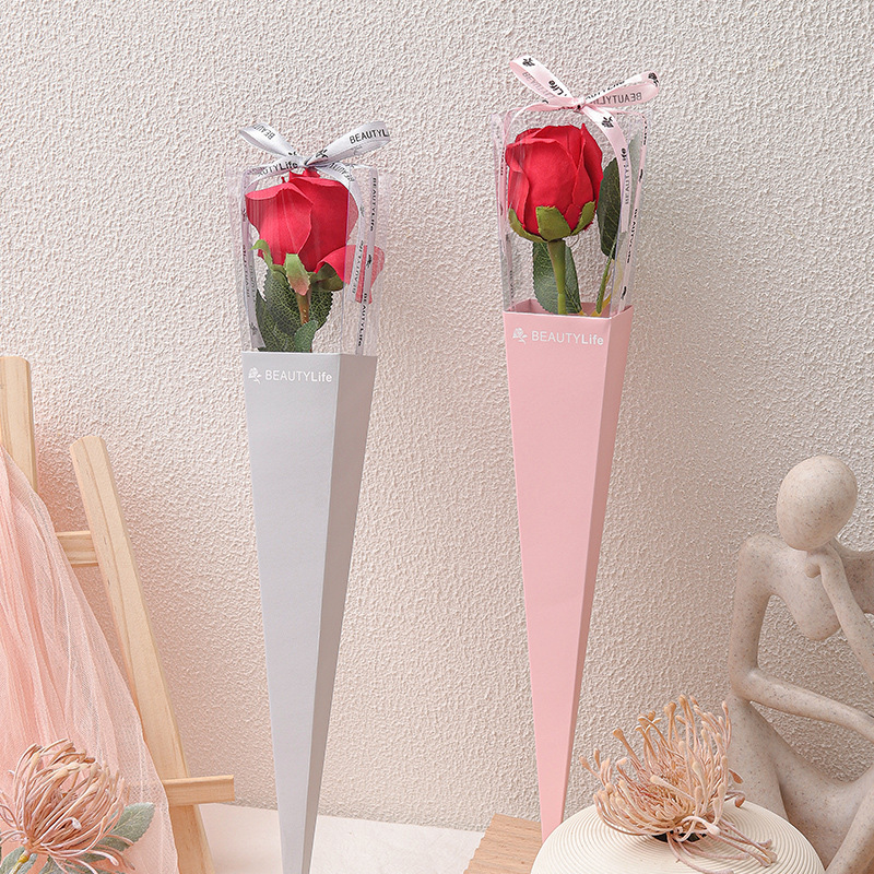 Goddess Festival pvc Folded Bouquet Packaging Box Flower Gift Box Wholesale bouquet diy material Rose Single branch flower box Specification drawing