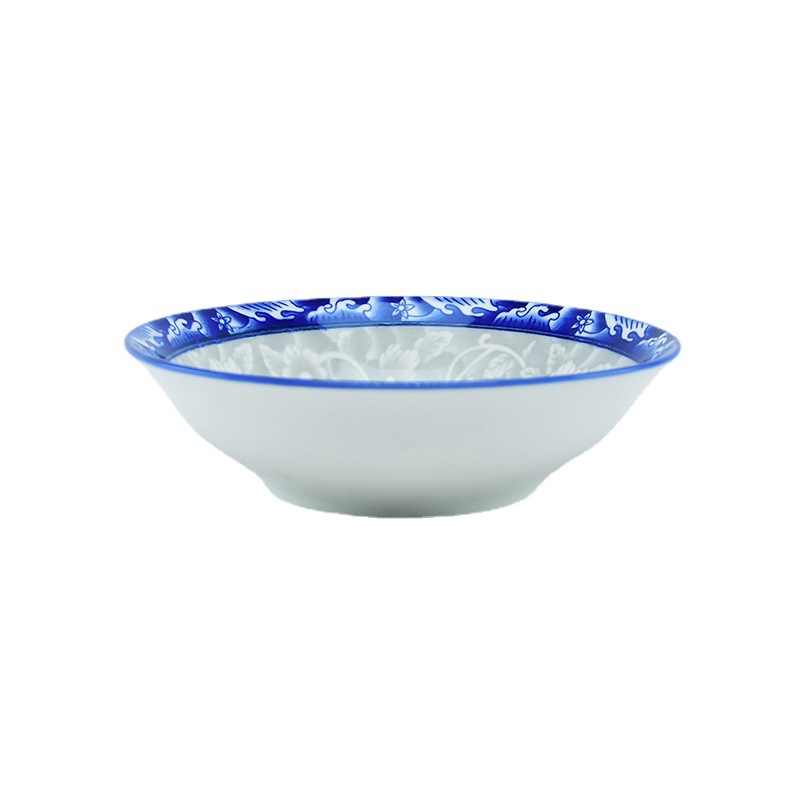Wholesale of 10 7-inch large noodle bowls, porcelain bowls, blue and white porcelain bowls, commercial soup bowls and household bowls Item Picture