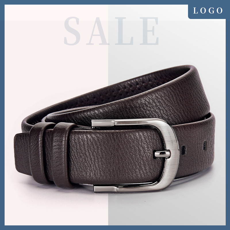New leather men's belt with pin buckle, 3.8 lychee pattern, fashionable and versatile belt, young people's jeans Specification image