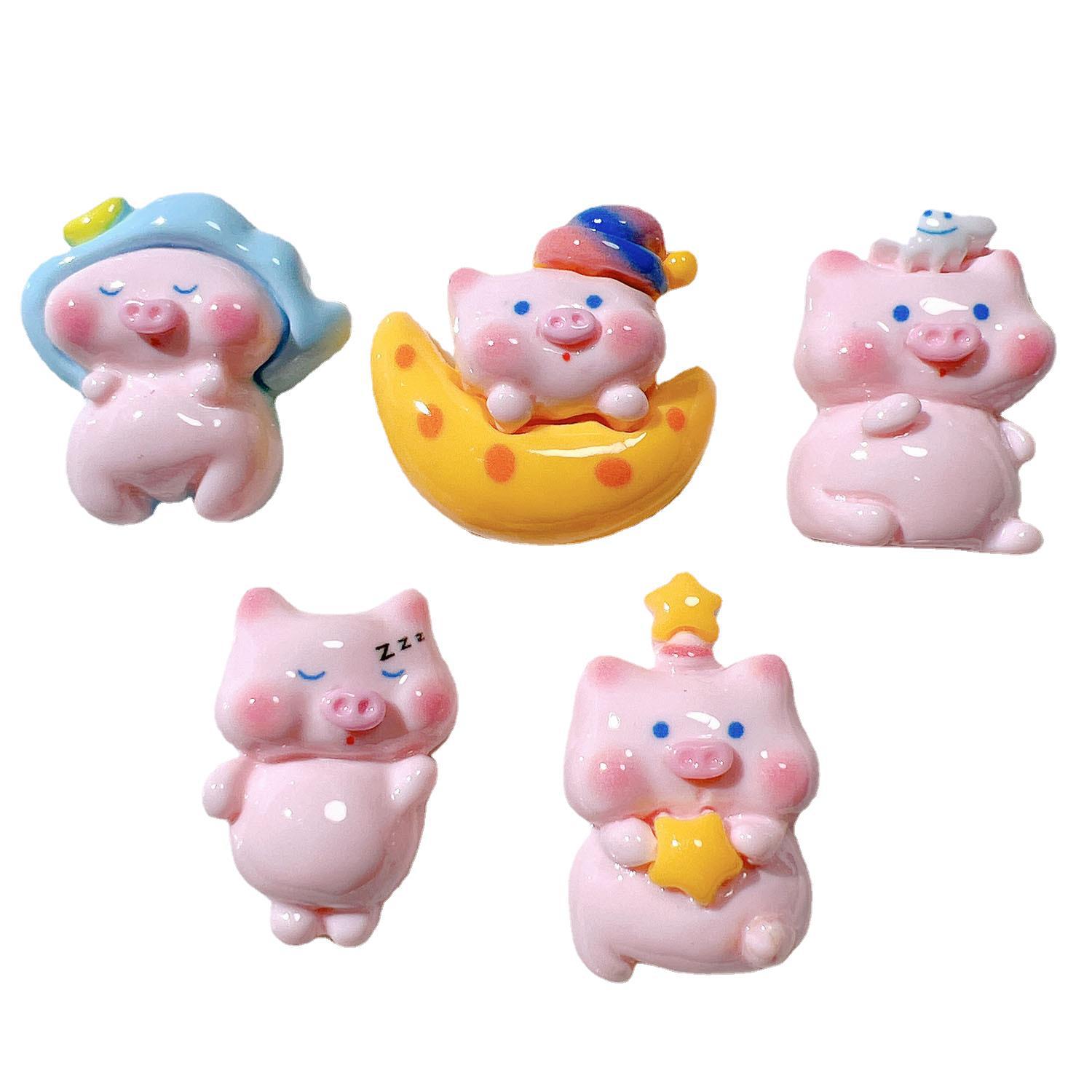 树脂饰品配件批发diy配件手工材料鞋扣帽子奶油胶头饰贴片晚安猪白底实物图