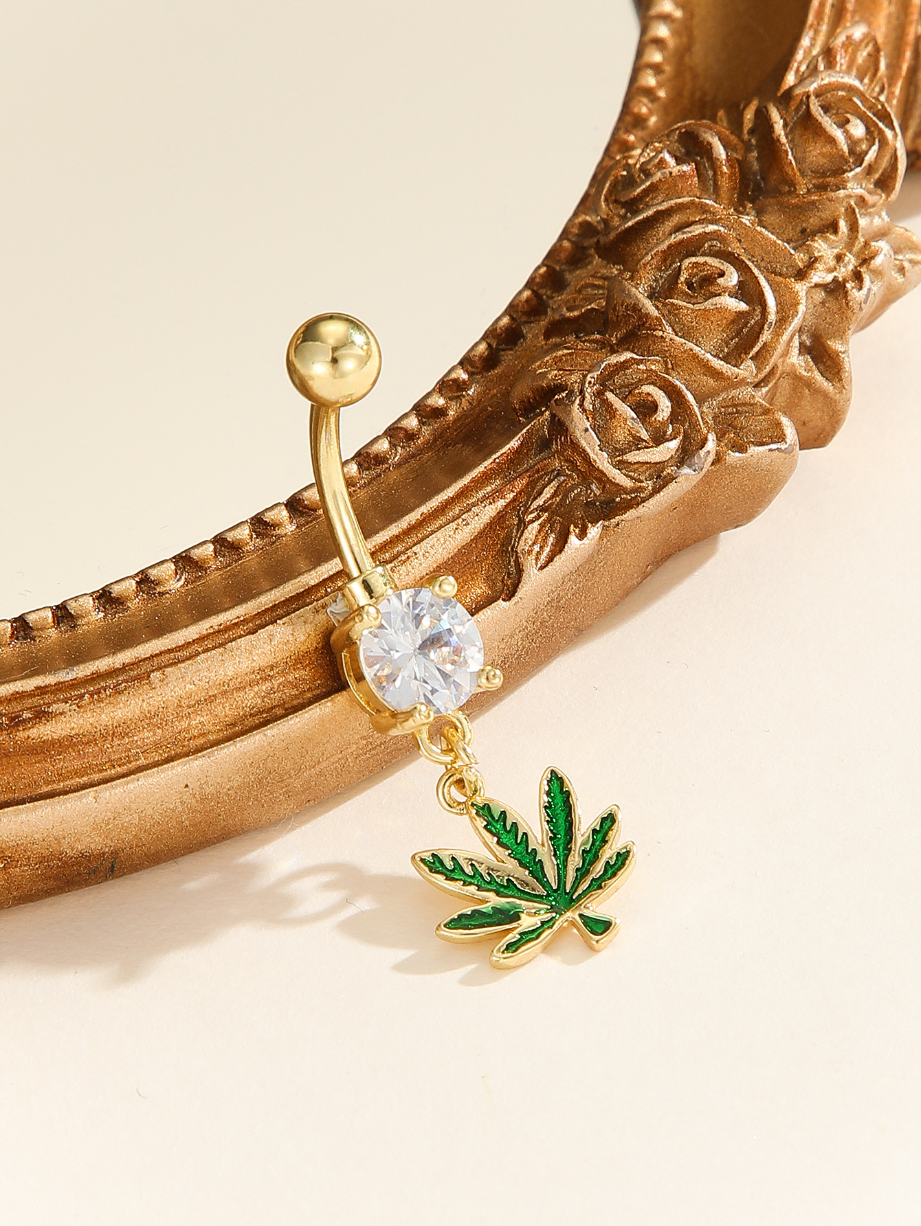 欧美跨境新款绿草肚脐环绿色叶子肚脐环脐钉脐饰人体穿刺厂家销货详情6