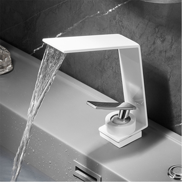Gun Gray Creative Basin Hot And Cold Water Faucet Brass Minimal Wash Basin Waterfall Bathroom Household Wash Basin Specification drawing