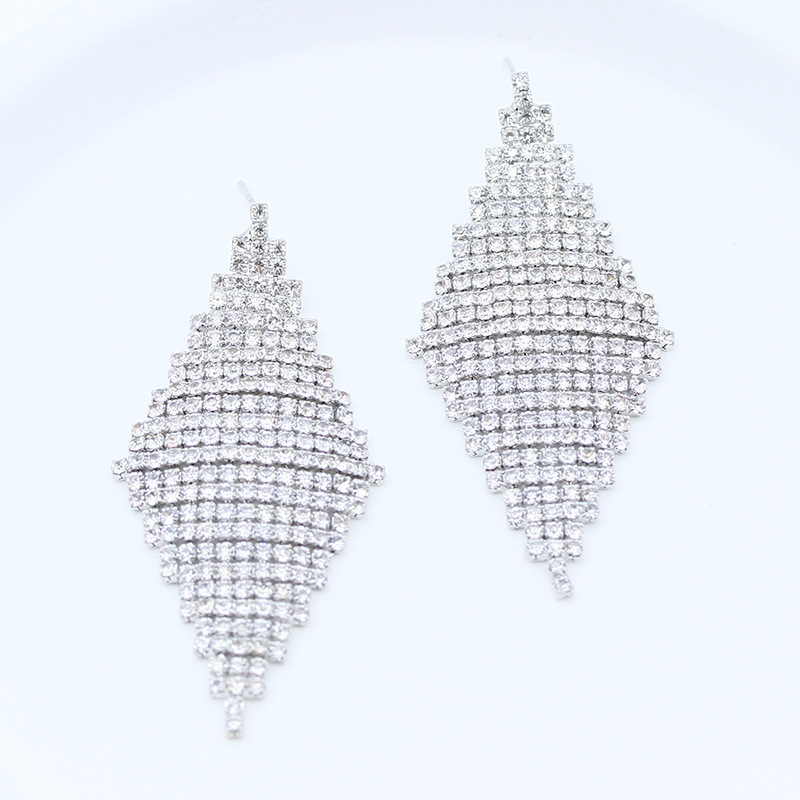 原创欧美爪链镶钻耳饰夸张满钻几何菱形耳环跨境亚马逊新品耳钉女