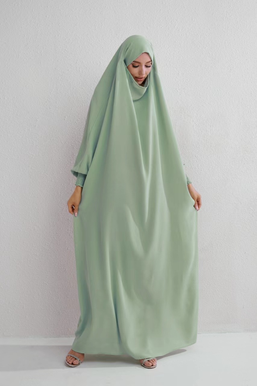 Zd029 Cross-Border Amazon Explosion In The Middle East Muslim Women's Pure Color With Turban Robe details Picture