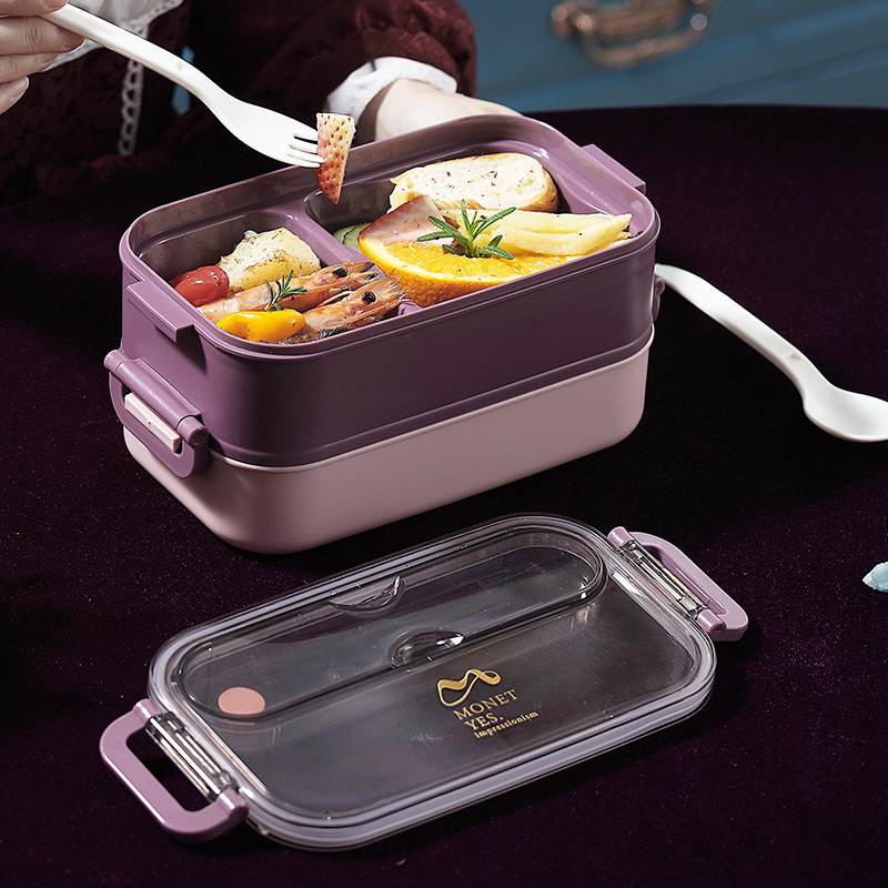 304 stainless steel double-layer handle lunch box with soup bowl, customizable lunch box for students and office workers, portable bento box Application Scenario