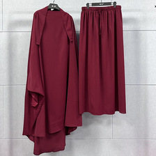 跨境TikTok时尚女装两件套装大码长衫长裙中东袍套装纯色连衣裙