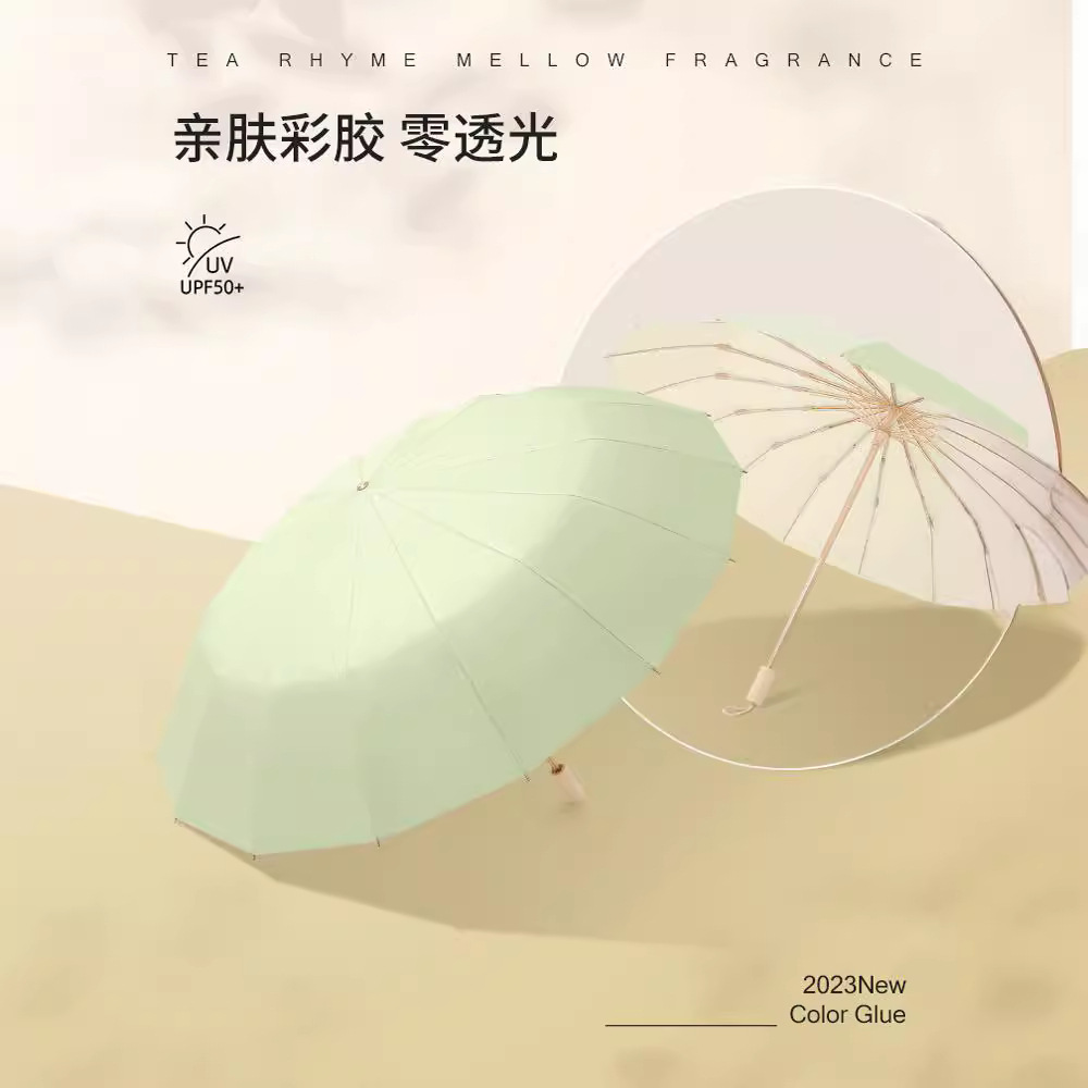 High-end 16-bone enlarged windproof, sunshade, sun protection and UV protection, women's folding, all-weather upf50+ sun umbrella details Picture