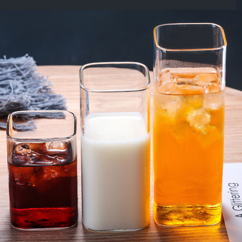 High Borosilicate Heat Resistant Glass Ins Transparent Flower Tea Cup Beer Whiskey Milk Juice Cup Square Glass Application Scenario