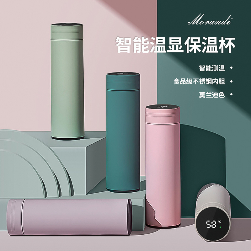 Morandi Smart Thermos Cup Frosted Male And Female Students Stainless Steel Water Cup Male And Female Portable High-Grade Rubber Paint Cup