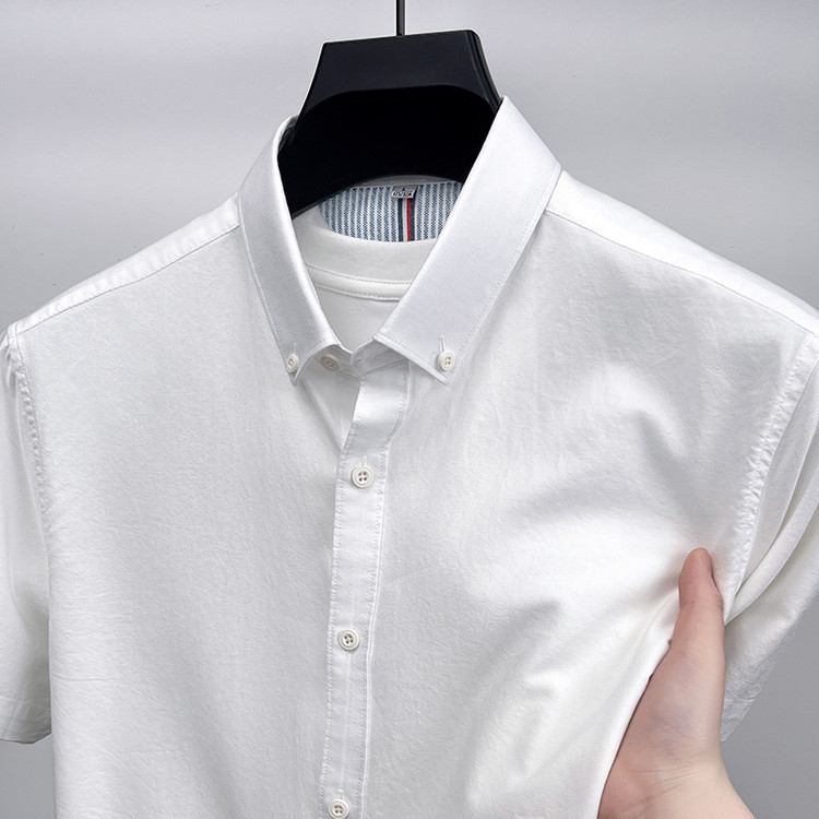 Cross-border pure cotton short-sleeved shirt for men 2025 Summer new style, lapel, breathable, casual and versatile fashionable men's shirt Specification image