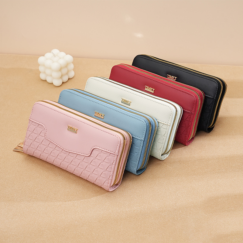 Ladies' wallet, long double-zipper clutch, multi-functional mobile phone, coin purse, cross-border card case, wallet, high-end feel Specification image
