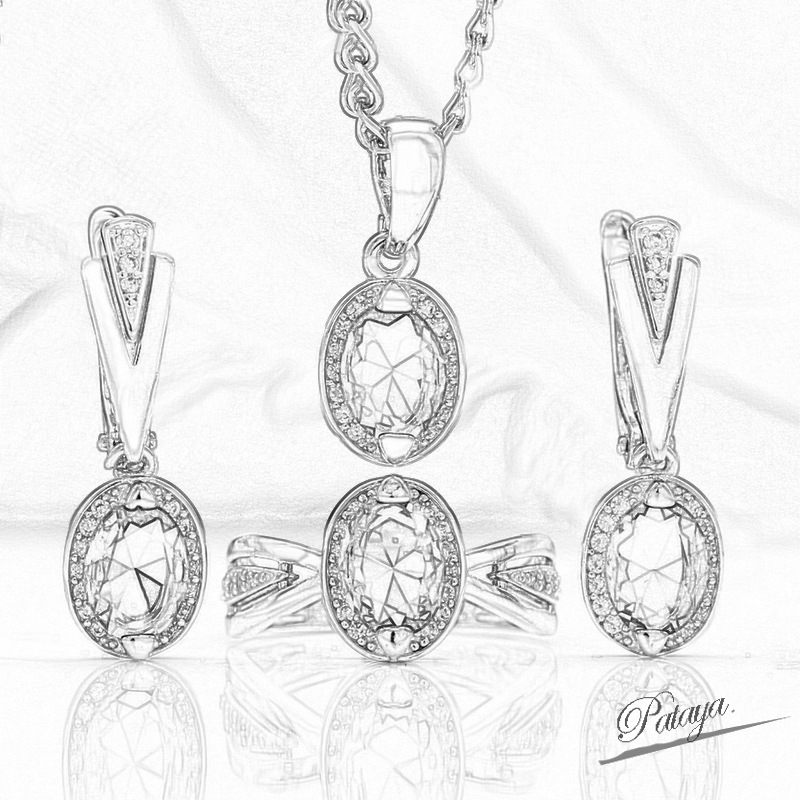 PATAYA's new micro-inlaid zircon exquisite jewelry 585 Russian purple and gold two-tone electroplated fashionable European and American set Item Picture