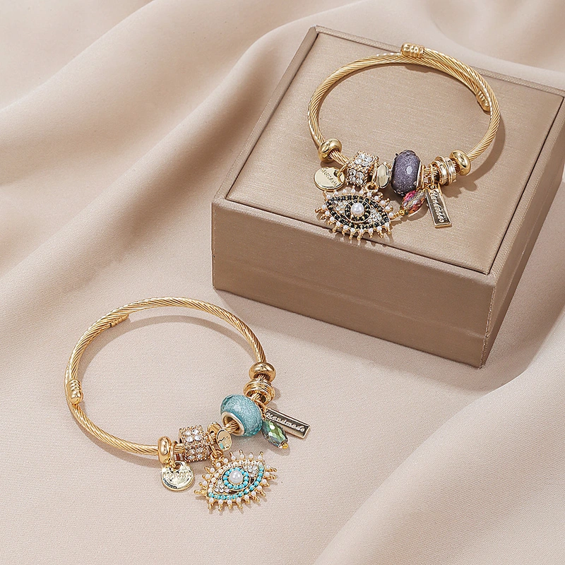 Oly Magic Bracelet 6783 Cross-Border Bracelet Fashion Diy Devil's Eye Pendant Stainless Steel Bracelet Feminine Lipstick Beaded Bracelet
