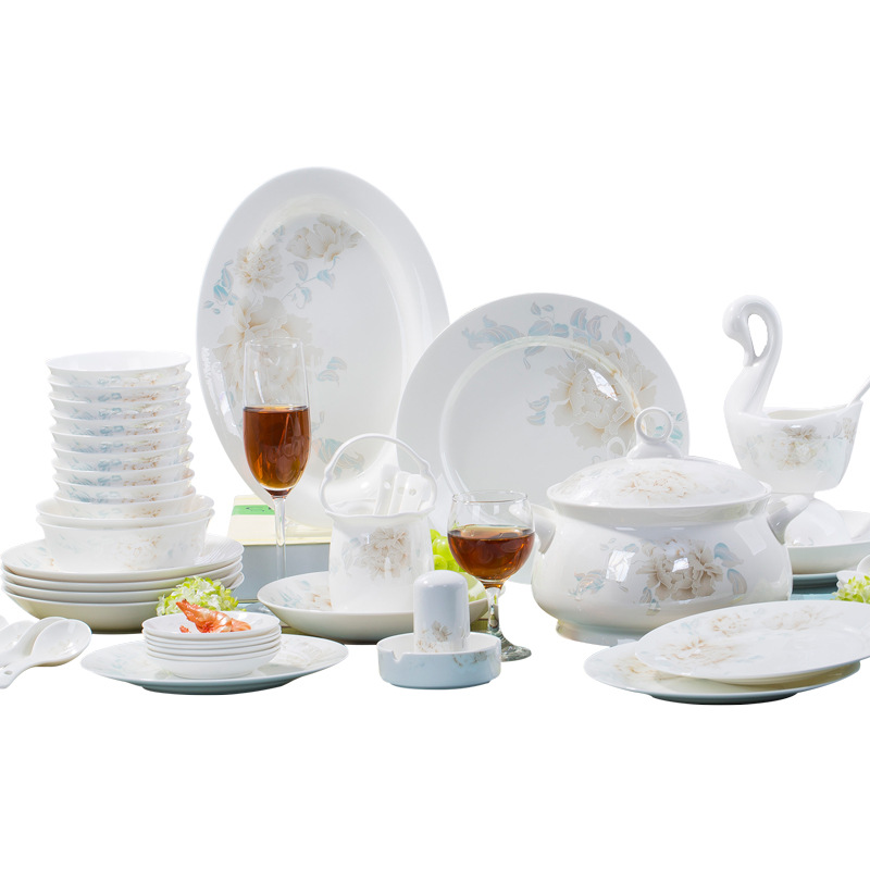 Dish Set Bone China Tableware Set Ceramic Simple Jingdezhen Bowl Dish Chopsticks Household Gift Wholesale Item Picture