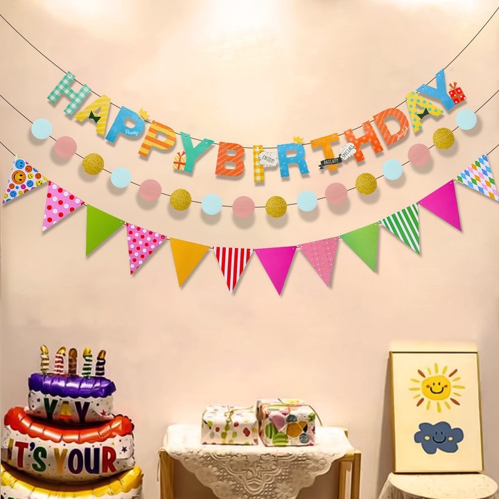 网红生日拉旗装饰横幅彩旗儿童周岁生日派对拍照道具气氛布置串旗