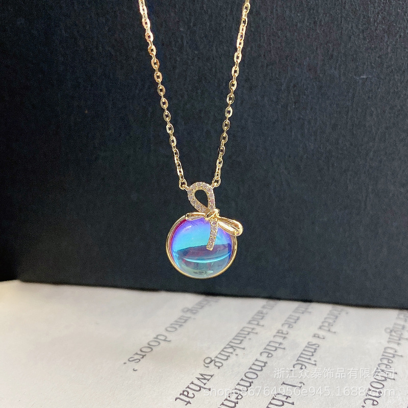 S925 silver necklace Moonlight bow micro-inset zircon moonstone necklace light luxury niche design sense of advanced Application Scenario