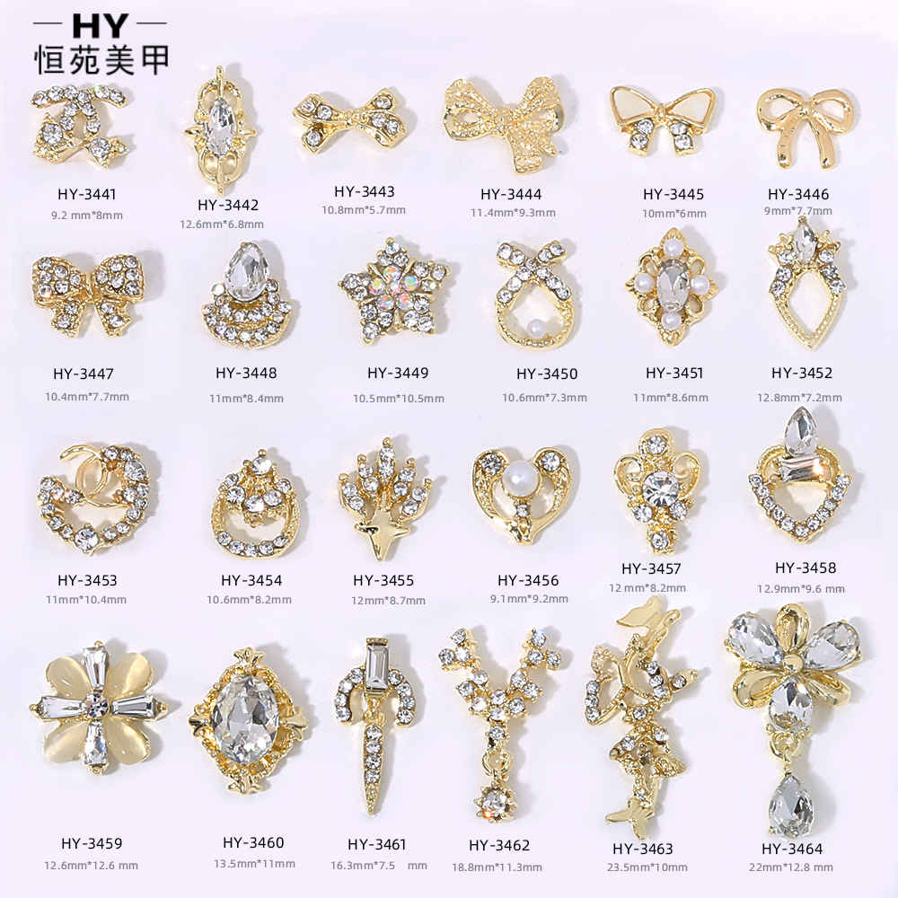 New alloy rhinestone bow, Japanese-style pearl super sparkling rhinestone drop pendant, popular nail art accessory details Picture
