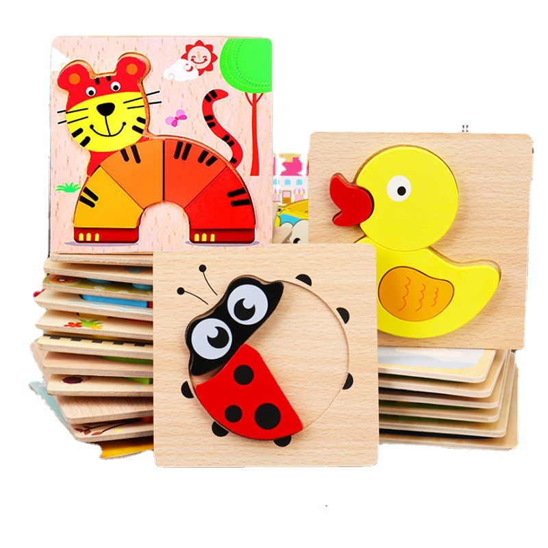 木质拼图手抓板3d卡通动物立体拼板 交通积木儿童益智玩具puzzle详情图5