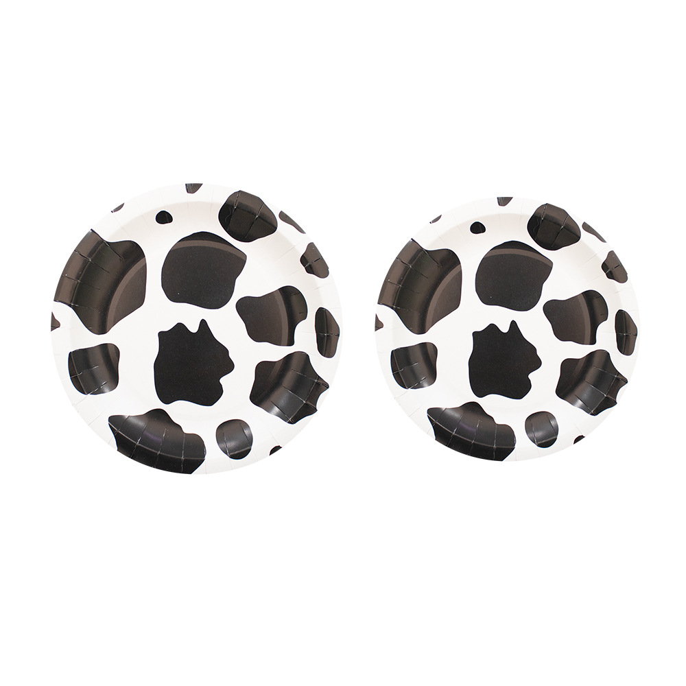 儿童农场奶牛主题生日派对装饰黑白奶牛纸盘纸杯拉旗桌布派对用品细节图