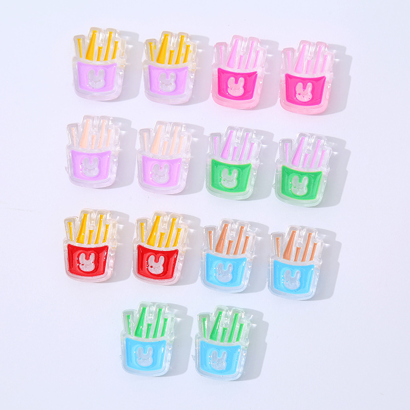 New acrylic transparent French fries bead cartoon accessory diy through-hole beaded mobile phone chain hairpin keychain details Picture