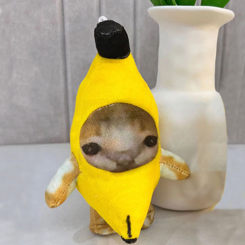 香蕉猫哭泣猫钥匙扣跨境热销香蕉喵小黑子吱吱叫玩偶挂件毛绒玩具详情图5