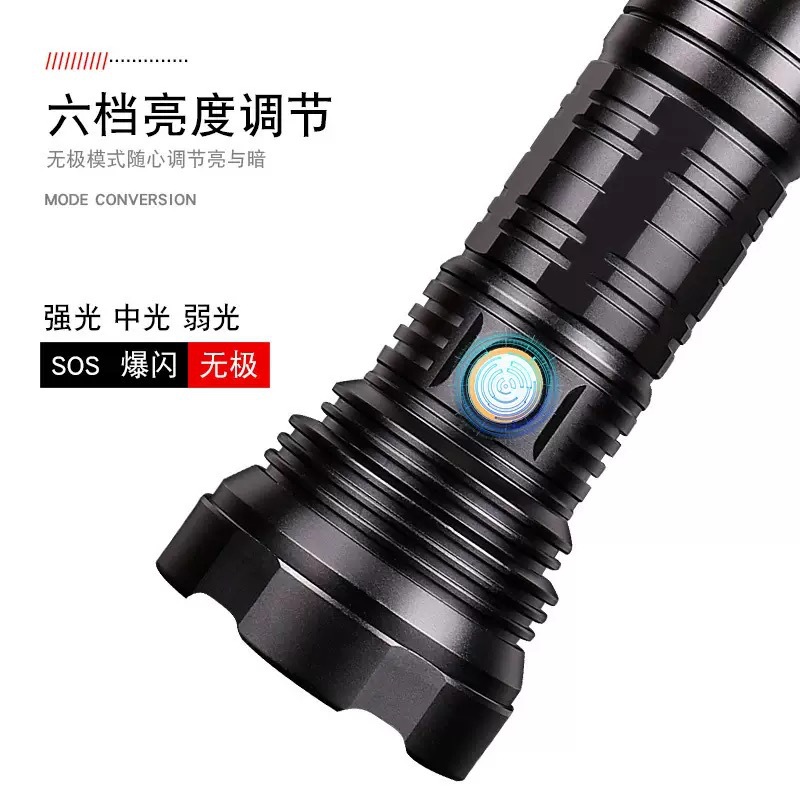 High-brightness aluminum alloy powerful flashlight T40 long-range outdoor mountaineering lighting rechargeable USB fishing flashlight Specification image