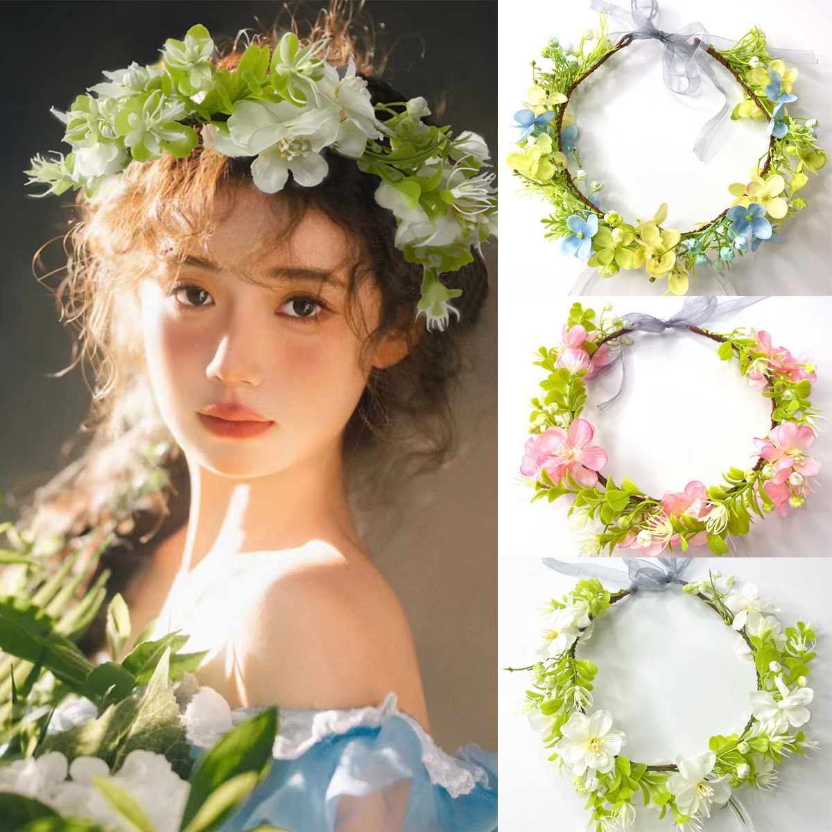 Hot-selling forest-themed realistic garland hair accessories, party fresh and clean rattan flower headwear, vacation and travel photo headbands for women wholesale full figure