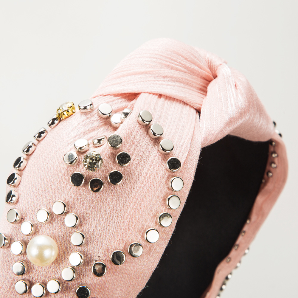 Hair Band Europe And The United States Wide Edge Fabric Knot Hair Band Simple Personality Nail Bead Head Band Women Light Luxury Senior Sense Hair Accessories Specification drawing