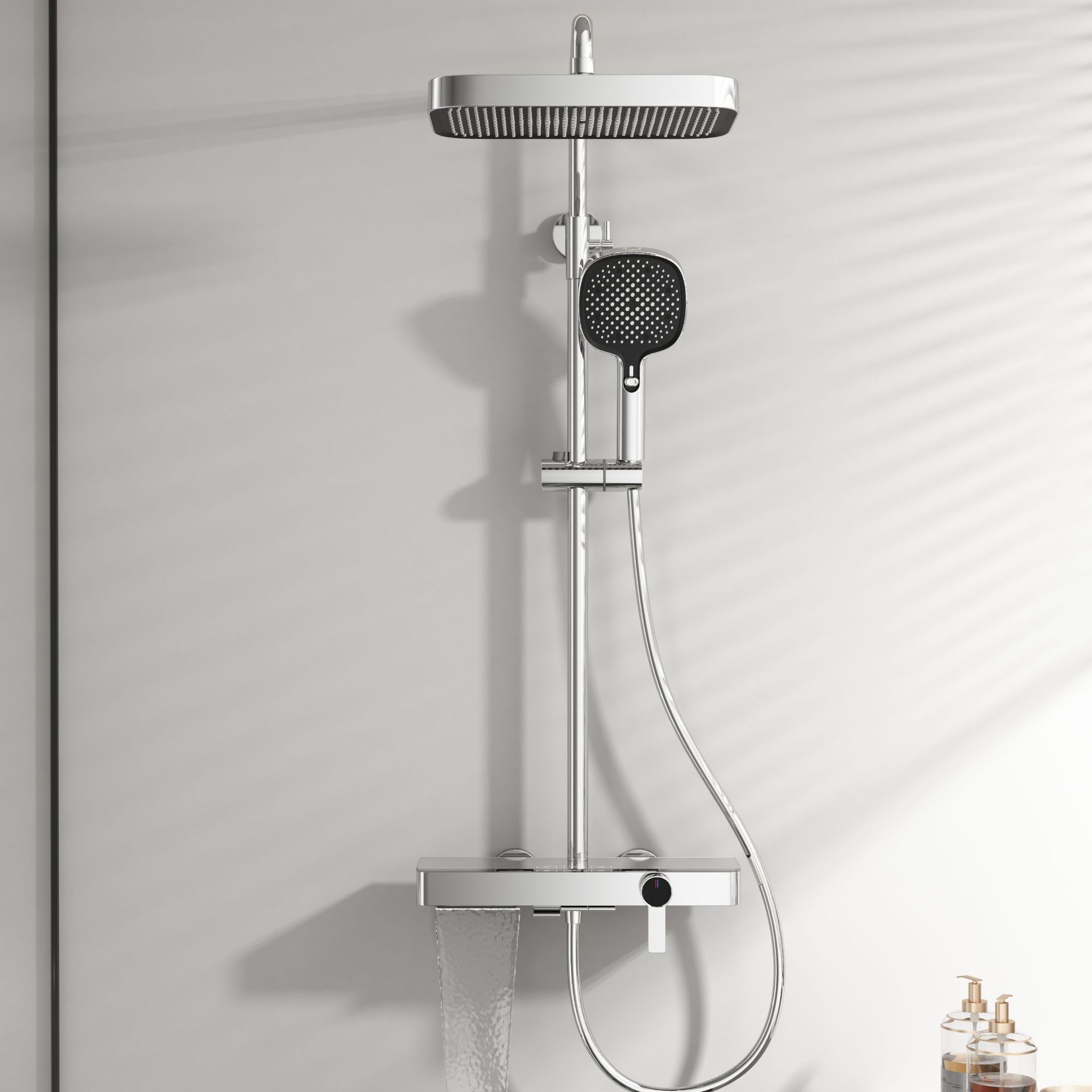 Customized hotel engineering shower head set, lift pressure-increasing nozzle, storage rack, cold and hot copper core shower, bath and bathroom details Picture