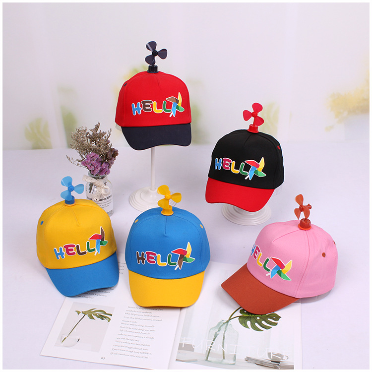 Summer sunblock children's cap cartoon with removable pinwheel cap cute embroidery warp knitting spot wholesale thumbnail