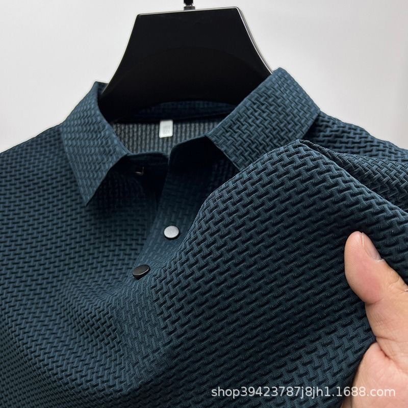 Summer ice silk quick-drying polo shirt, jacquard lapel short-sleeved T-shirt, high-end casual men's drape top Specification image