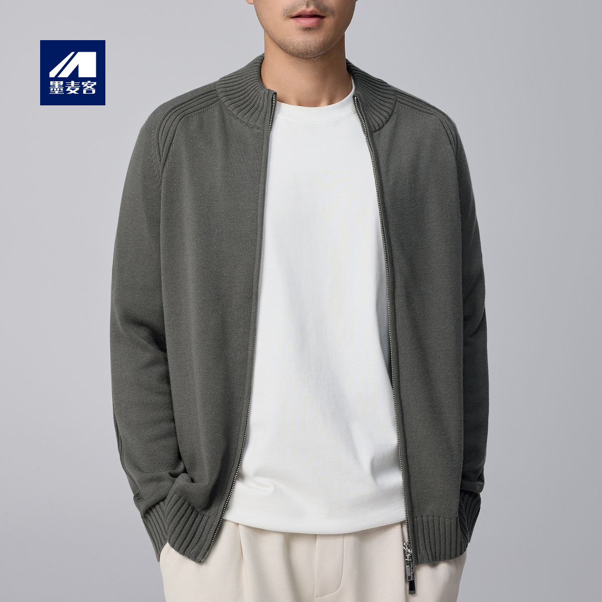 Momeck men's stand-up collar wool knitted jacket for men 2024 Autumn/Winter collection, simple sweater men's jacket 20817