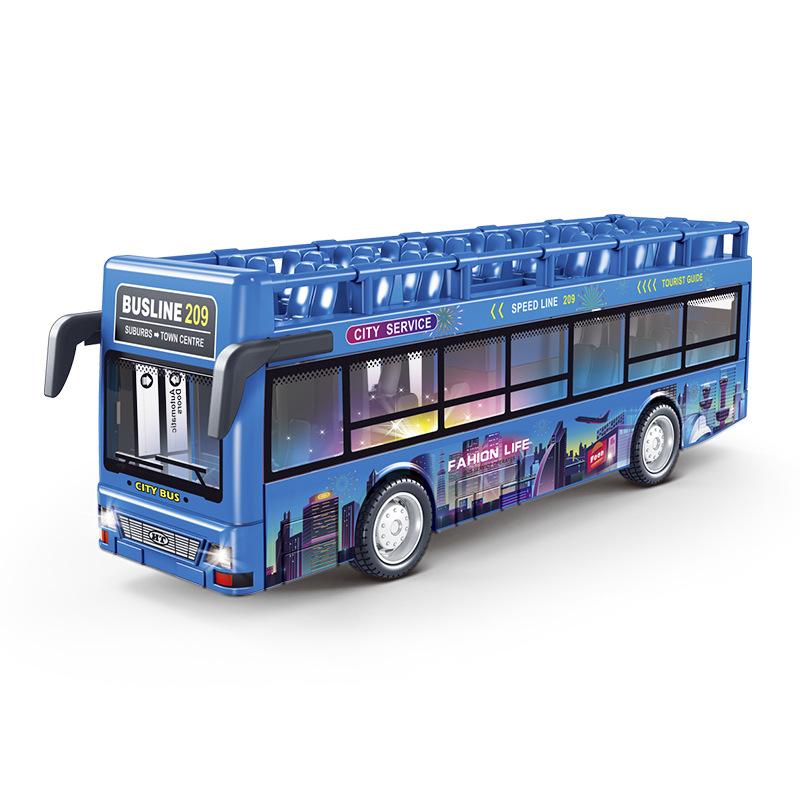 儿童公交车玩具模型仿真双层观光巴士玩具车惯性发光音效地摊热卖详情图5