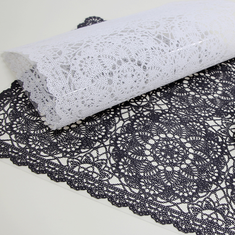 French Vintage Lace Flower Shaped Hard Piece Placemat European Light Luxury Pvc Waterproof, Oil Resistant And Non-Slip Table Mat Heat Insulation Mat Specification drawing