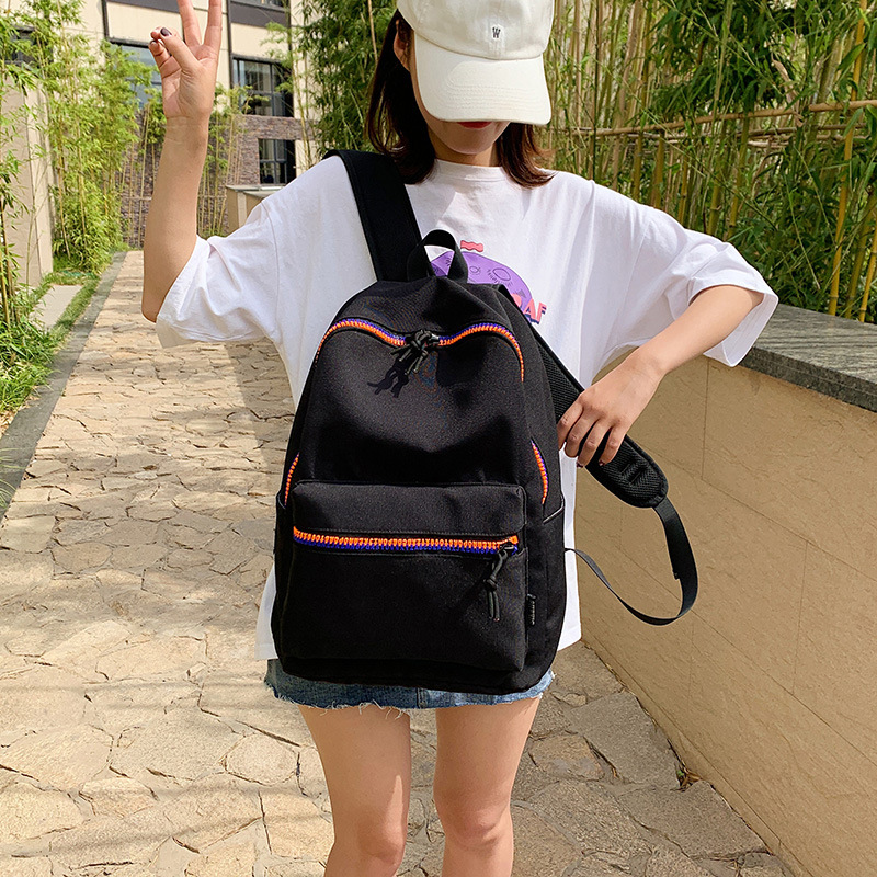 双肩包女新款潮流书包中学大学生休闲旅行中性引闪纯色牛津布背包详情6
