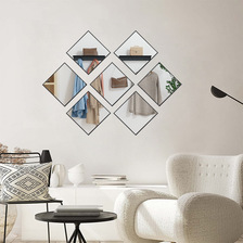 厂家直销简约方形组合镜创意七件套客厅墙贴客厅简约装饰镜