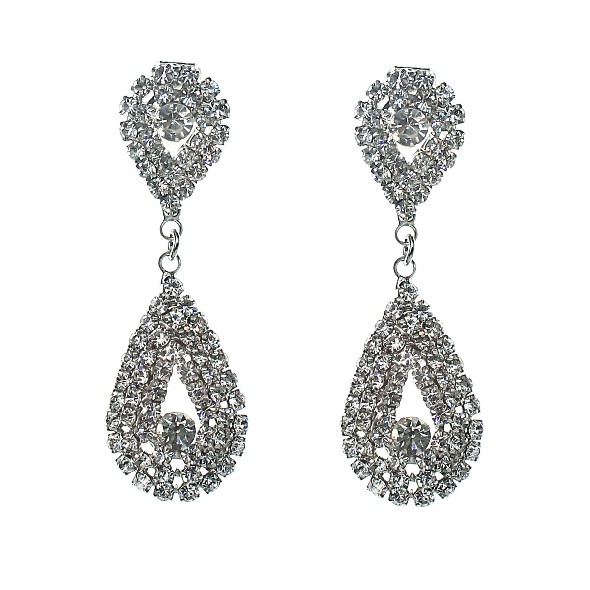 European and American exaggerated and distinctive earrings, versatile for daily use, claw chains, welded rhindiamond long earrings, teardrop-shaped ear clips Item Picture