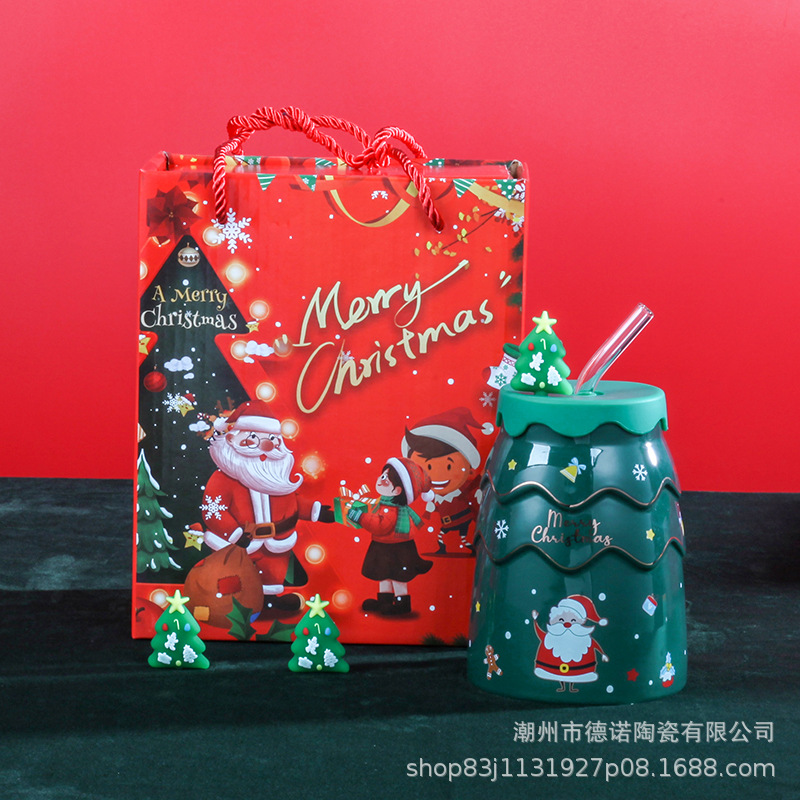 圣诞陶瓷水杯带盖吸管创意ins高颜值学生个性情侣杯可爱办公室