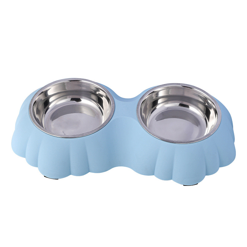 Flower stainless steel pet double bowl, pet stainless steel dog bowl, pet cat and dog basin Application Scenario