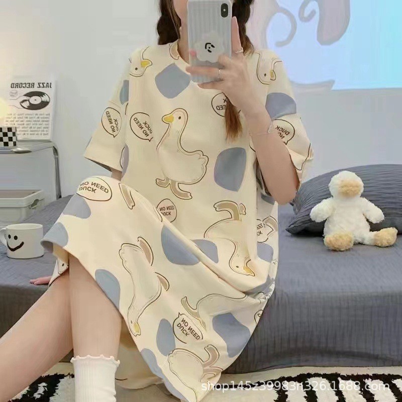 Pajama girl summer Korean version Pajama girl sleeping dress Short-sleeved lady summer home wear Loose student home wear cartoon Specification image