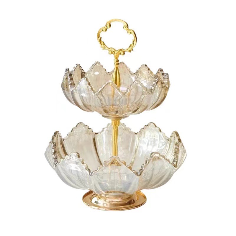 Light Luxury Glass Double Layer Fruit Tray Modern Creative Candy Tray Dry Fruit Tray Home Living Room Table Decoration Luxury Fruit Bowl Item Picture