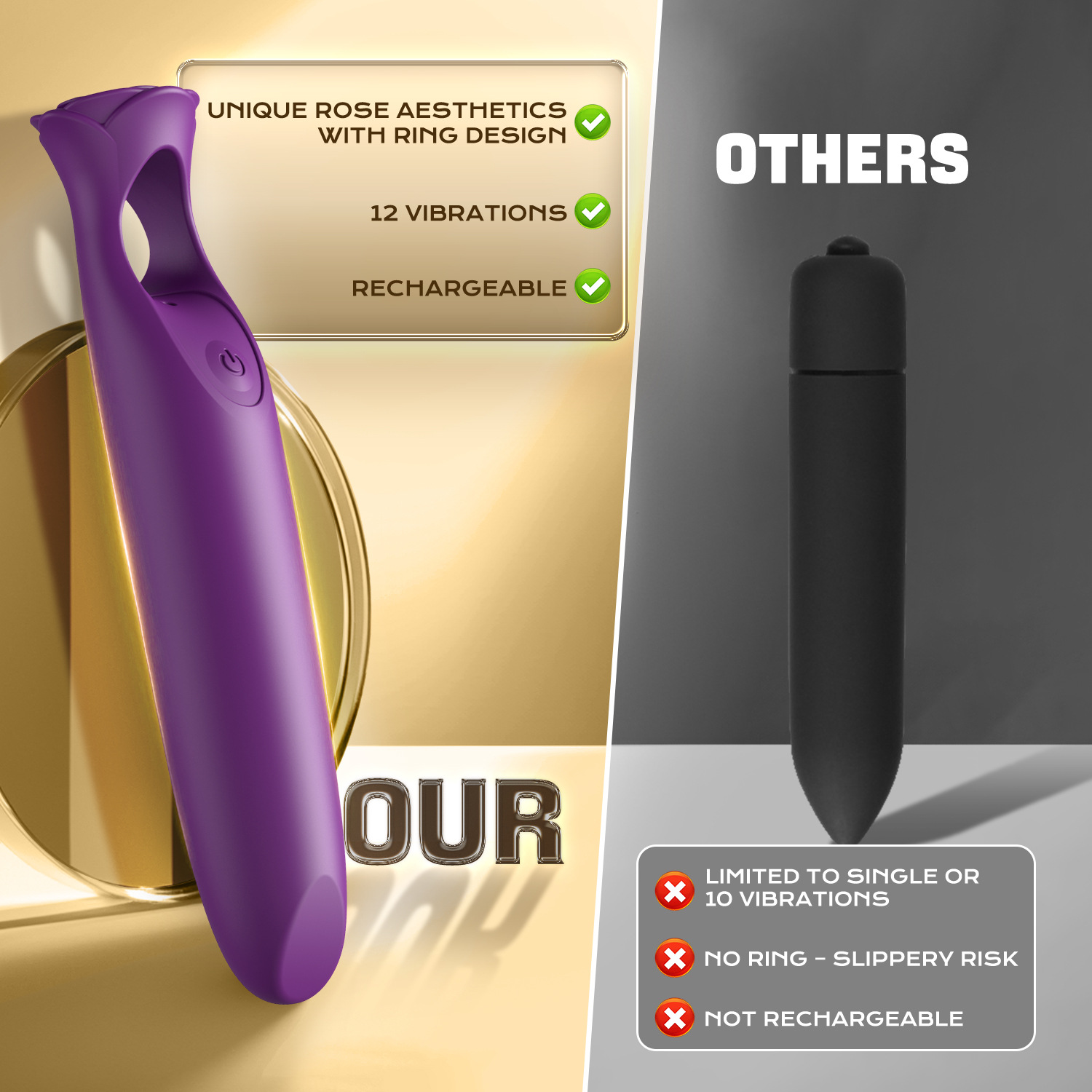 Rose lipstick, bullet egg, silicone charging vibrator, masturbation device, adult sex toys details Picture