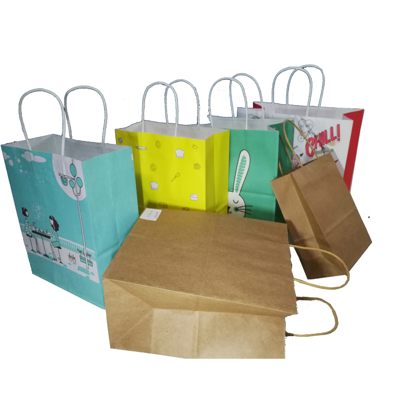 Square Bottom Kraft Paper Bag Milk Tea Coffee Light Food Take-Out Tote Bag Baking Bread Bag Wholesale Spot Specification drawing