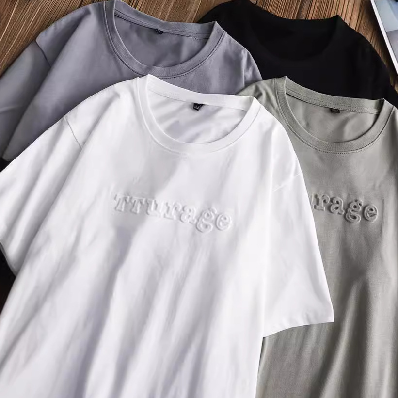 American-style casual three-dimensional printed short-sleeved T-shirt for men, summer loose pure cotton versatile round-neck half-sleeve pullover