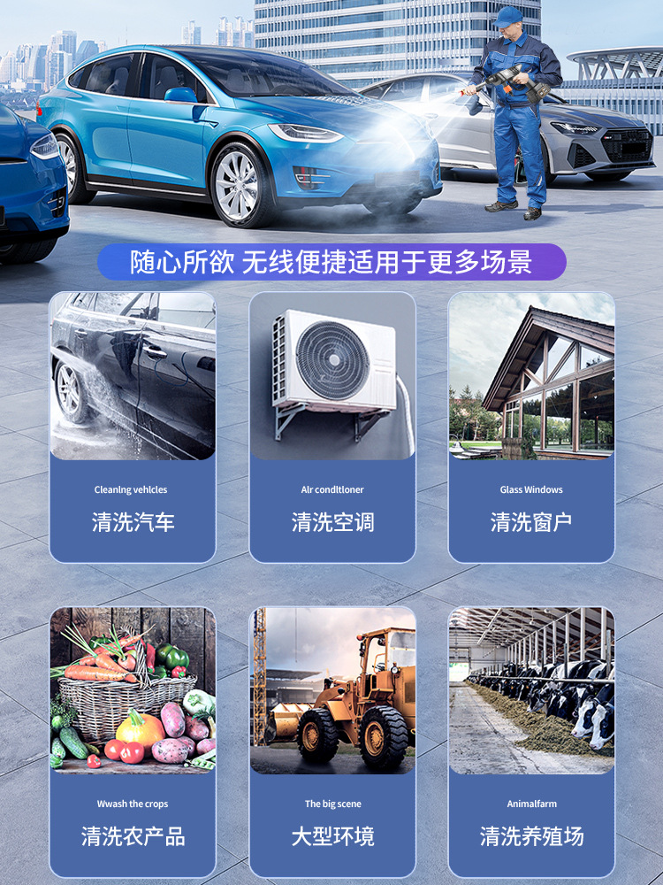 Wireless Lithium High Pressure Water Gun Electric Car Washing Machine Portable Rechargeable Household Cleaning Agricultural Garden Watering Magic Application Scenario