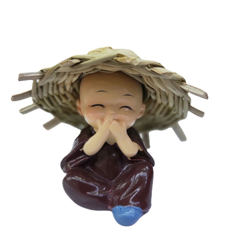 草帽和尚/汽车小摆件/树脂工艺品白底实物图