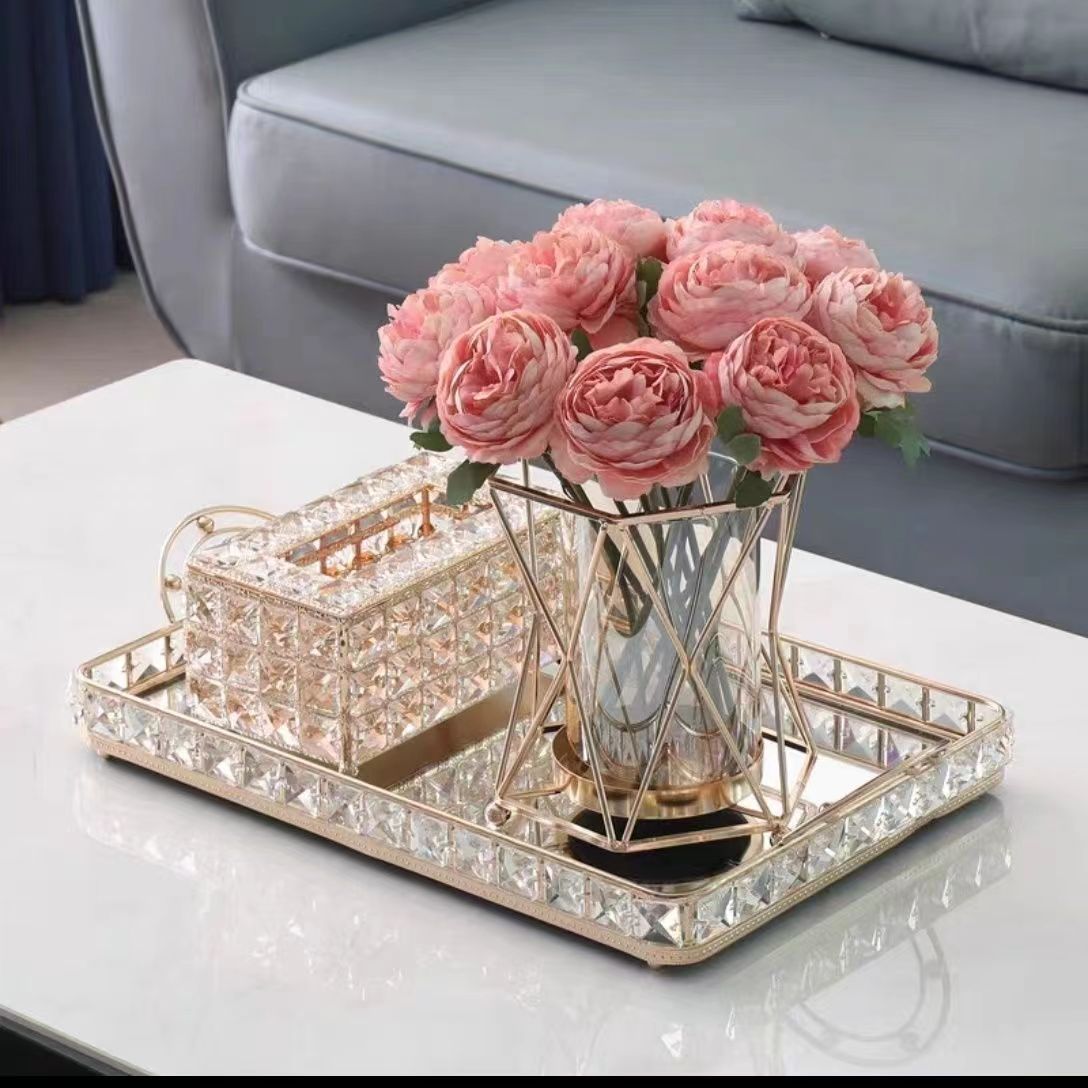 Light Luxury Feng Shui Fruit Tray Living Room Home Tea Table Decoration Creative Fruit Tray Net Red Rectangular Mirror Glass Tray Specification drawing