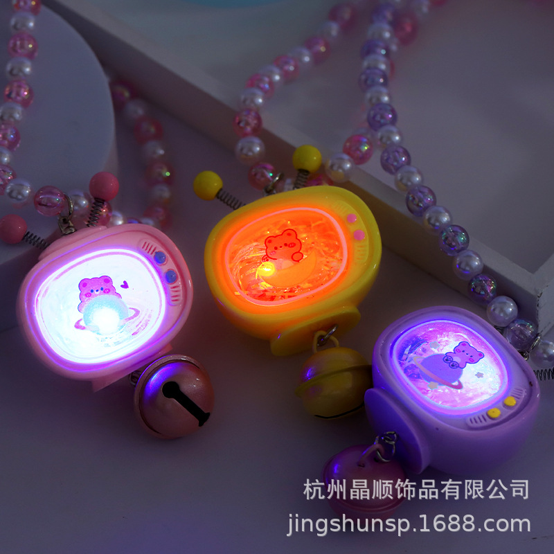 Cute Bear Flash Necklace Three-Piece Set Ring Bracelet Beaded Cartoon All-In-One Accessories Baby Toy details Picture